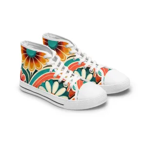 Retro 70s Bohemian Floral Women's High Top Sneakers - Vibrant Style for Every Occasion