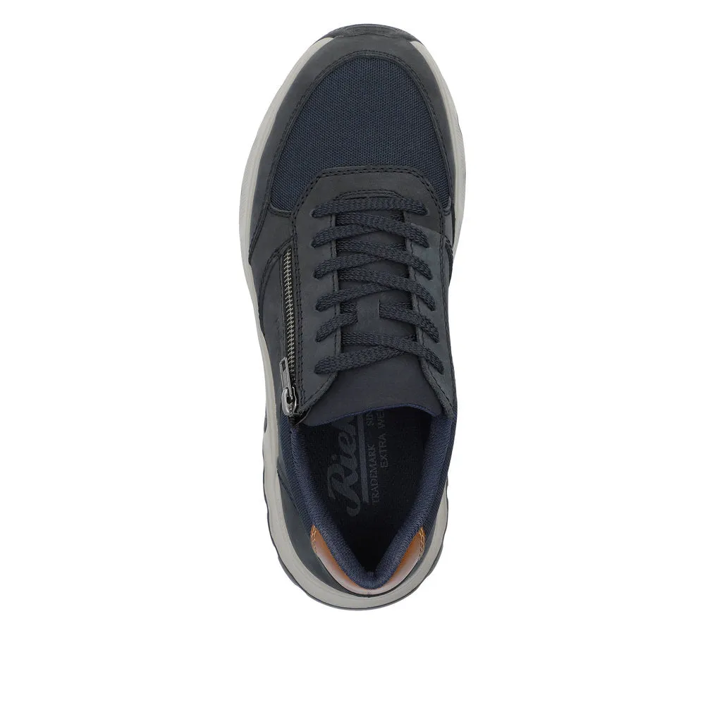 Rieker 11400-14 Bastian Mens Navy Blue Leather Zip & Lace Shoes