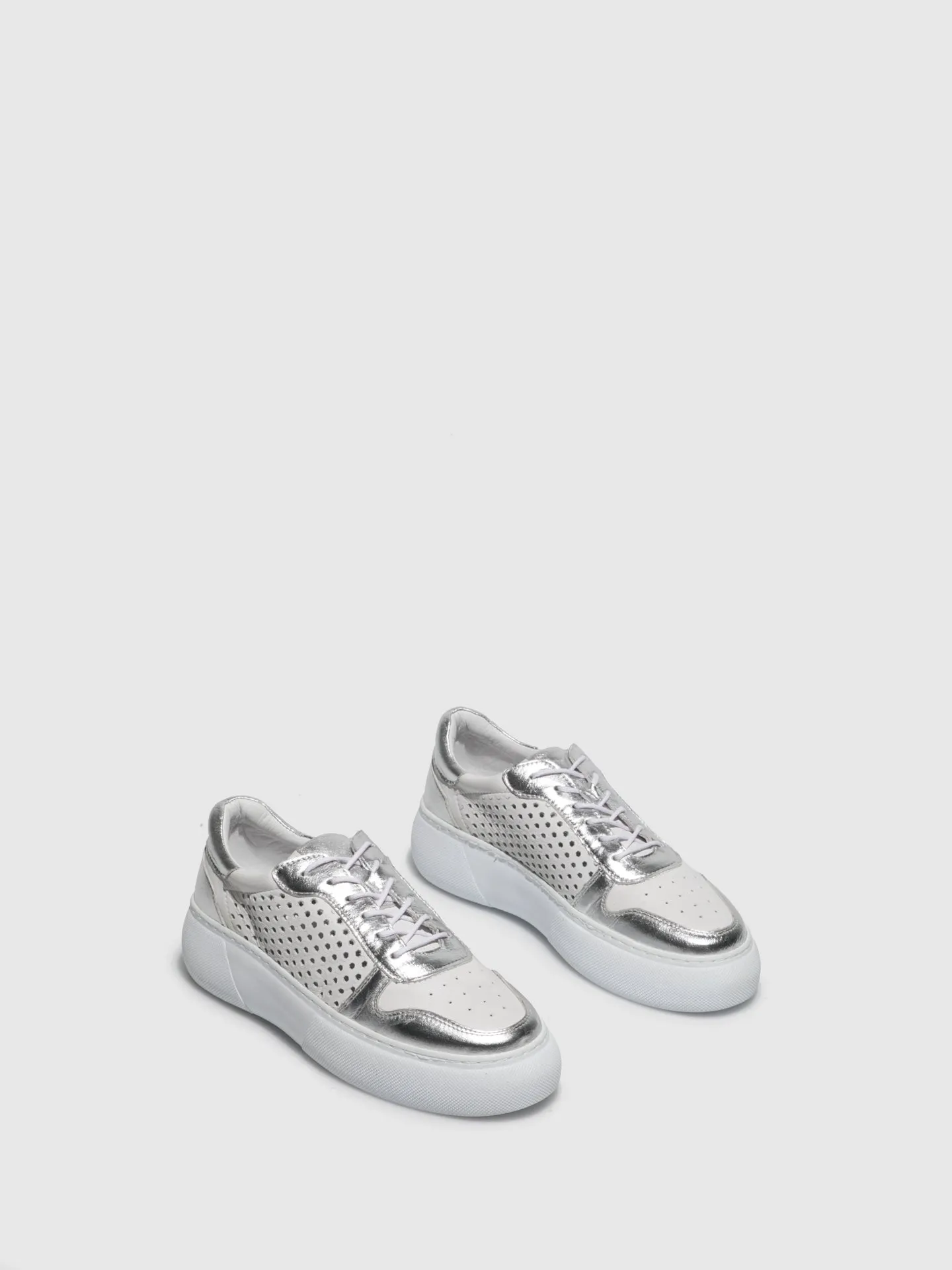 Silver White Lace-up Trainers