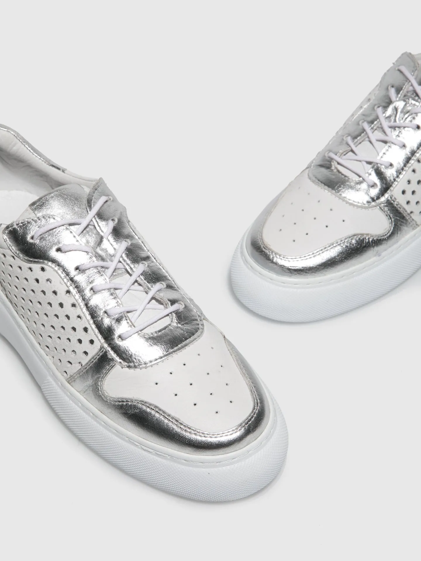 Silver White Lace-up Trainers