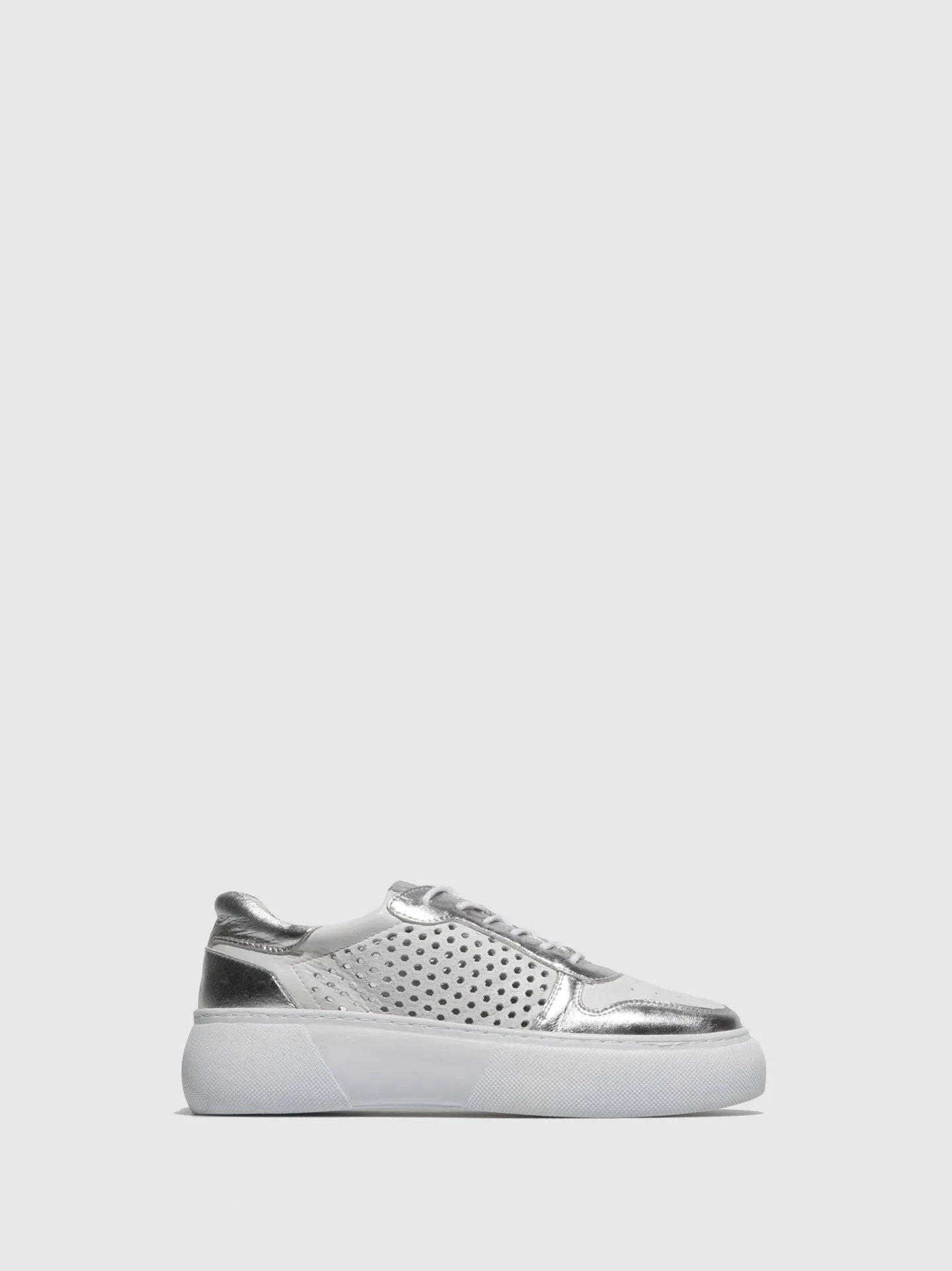 Silver White Lace-up Trainers