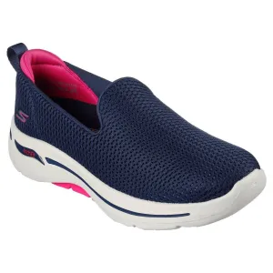 Skechers 124880 Go Wark Arch Fit - Hazel Ladies Navy Hot Pink Textile Vegan Arch Support Slip On Trainers