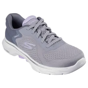 Skechers 125215 Go Walk 7 - Cosmic Waves Ladies Grey Lavender Textile Vegan Slip On Trainers