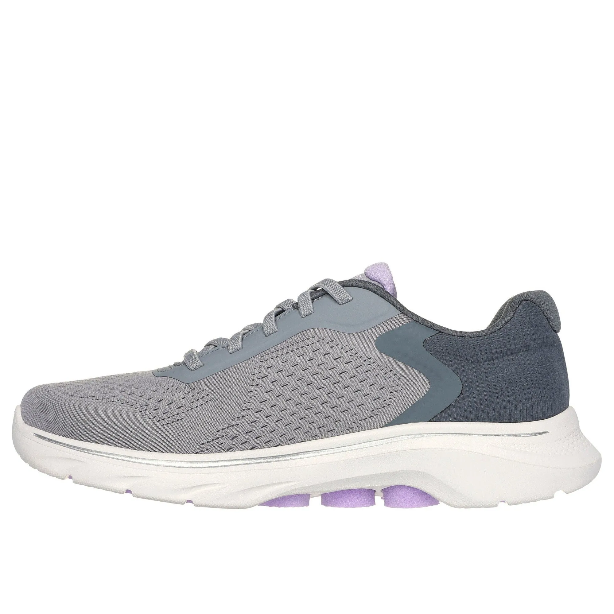 Skechers 125215 Go Walk 7 - Cosmic Waves Ladies Grey Lavender Textile Vegan Slip On Trainers