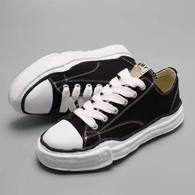 Sohiwoo Classic Dissolved Vulcanized Sole Canvas Shoes Mihara Lace up Retro Casual Sports Shoes Unisex Couple Sneakers