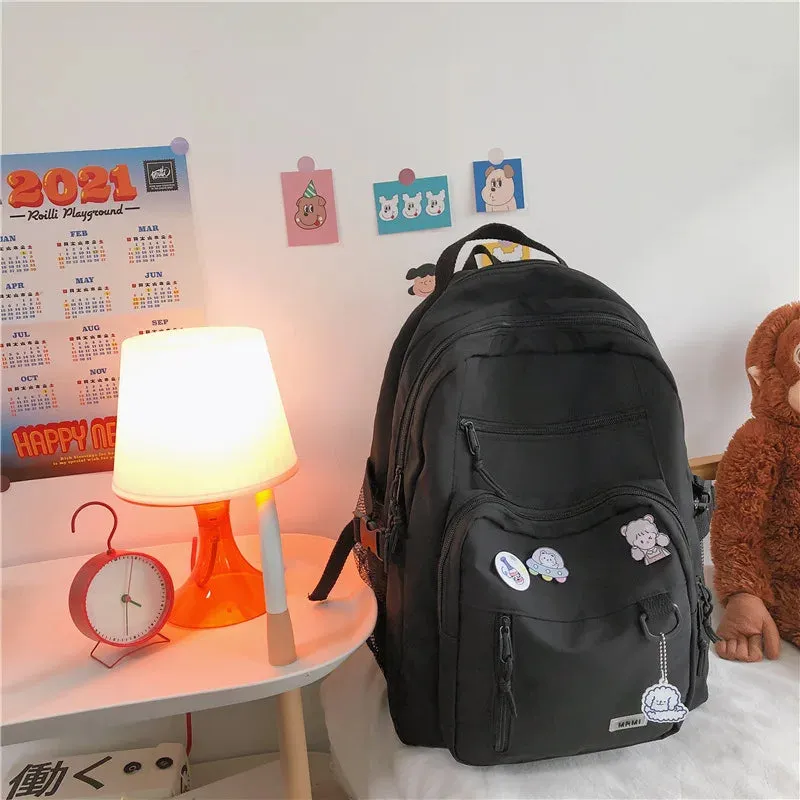 Sohiwoo Fashion Big Student Backpack NEW Badge Rucksack Girls School Bag High Capacity Women Backpack Female Cute Leisure Travel Mochila