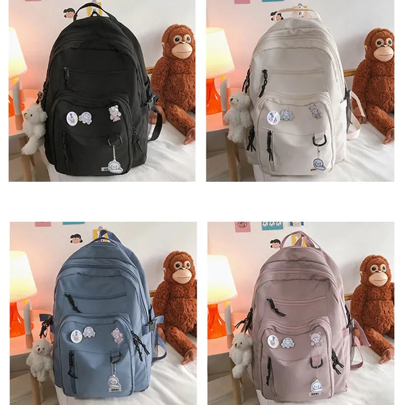 Sohiwoo Fashion Big Student Backpack NEW Badge Rucksack Girls School Bag High Capacity Women Backpack Female Cute Leisure Travel Mochila