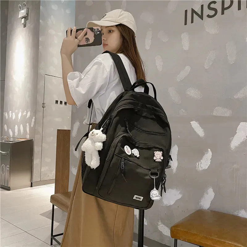 Sohiwoo Fashion Big Student Backpack NEW Badge Rucksack Girls School Bag High Capacity Women Backpack Female Cute Leisure Travel Mochila