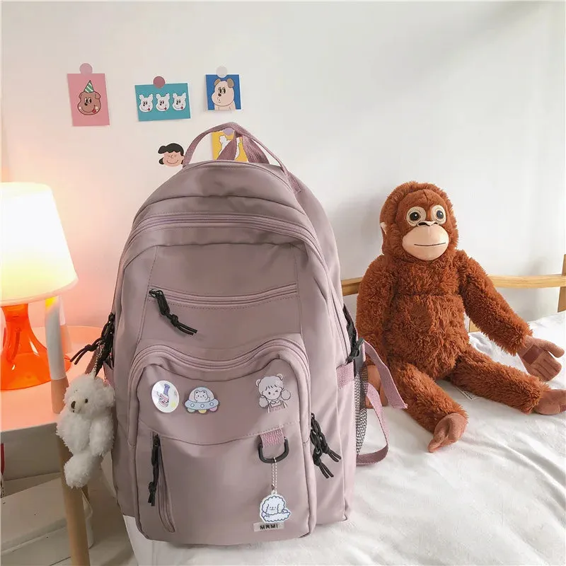 Sohiwoo Fashion Big Student Backpack NEW Badge Rucksack Girls School Bag High Capacity Women Backpack Female Cute Leisure Travel Mochila