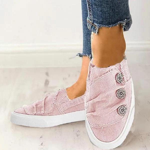 Sohiwoo  Women Casual Button Comfy Sneakers Daily Canvas Sneakers