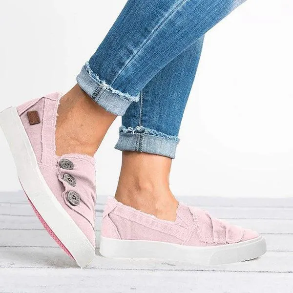 Sohiwoo  Women Casual Button Comfy Sneakers Daily Canvas Sneakers