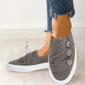 Sohiwoo  Women Casual Button Comfy Sneakers Daily Canvas Sneakers