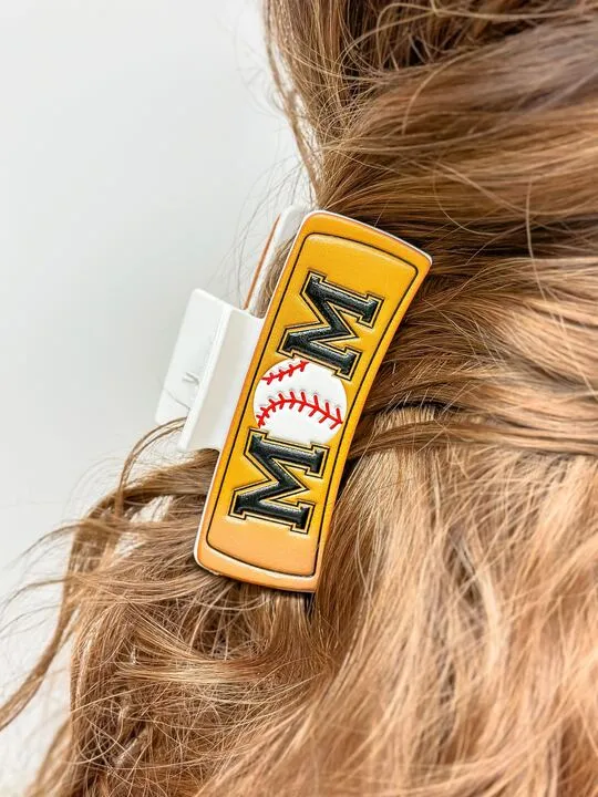 Sports 'MOM' Leather Claw Clip - Baseball