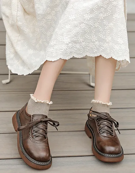 Spring Round Toe Lace-up Mary Jane Shoes