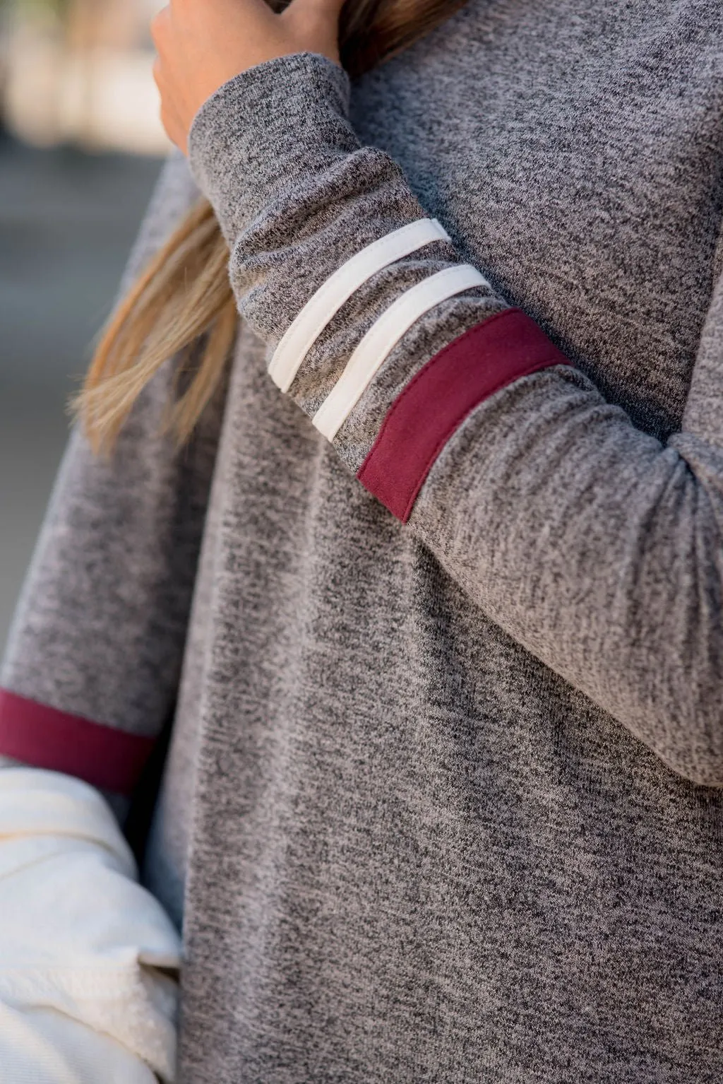 Stripe Accent Heathered Long Sleeve Tee