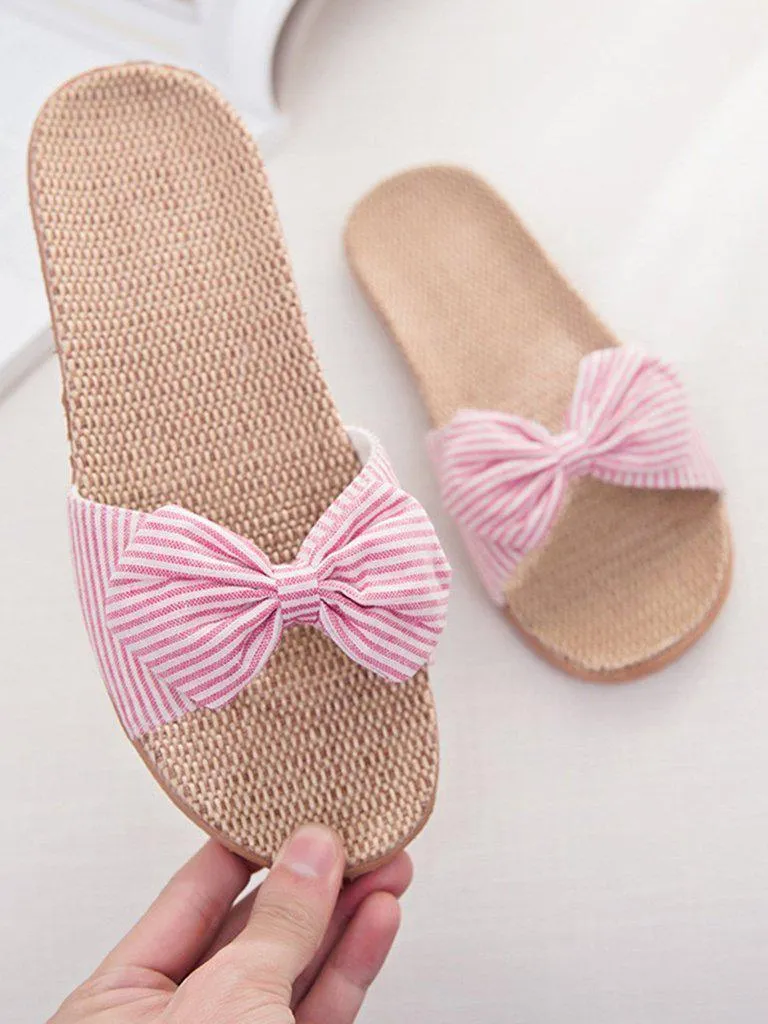 Striped Bow Flat Sliders