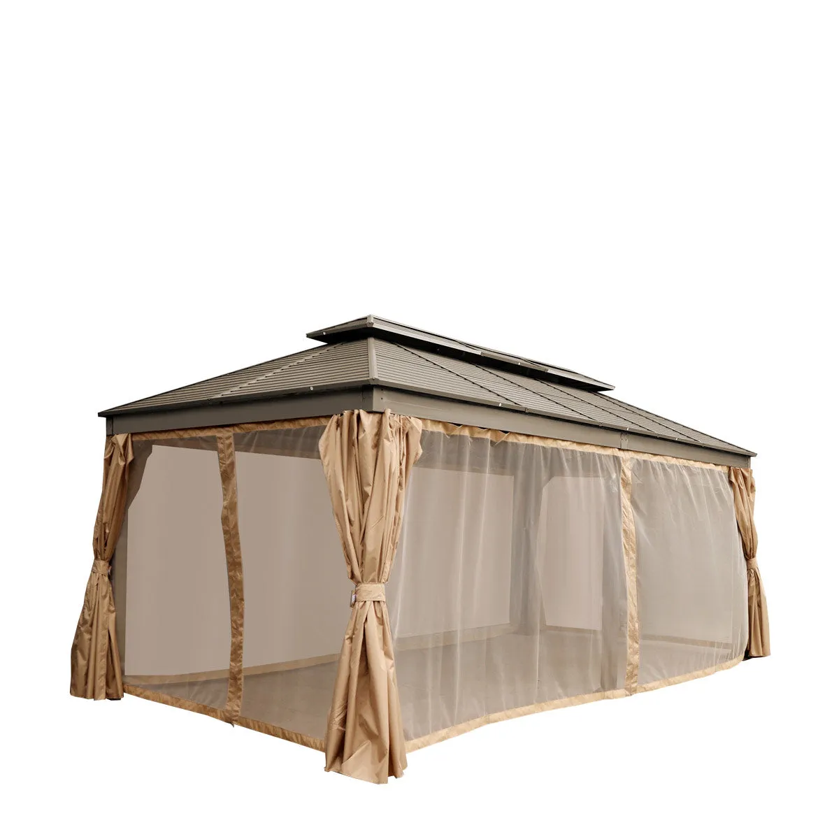 TMG Industrial 10’ x 20’ Hardtop, Double Tier Steel Roof Patio Gazebo, Mosquito Nets & Curtains Included, TMG-LGZ21