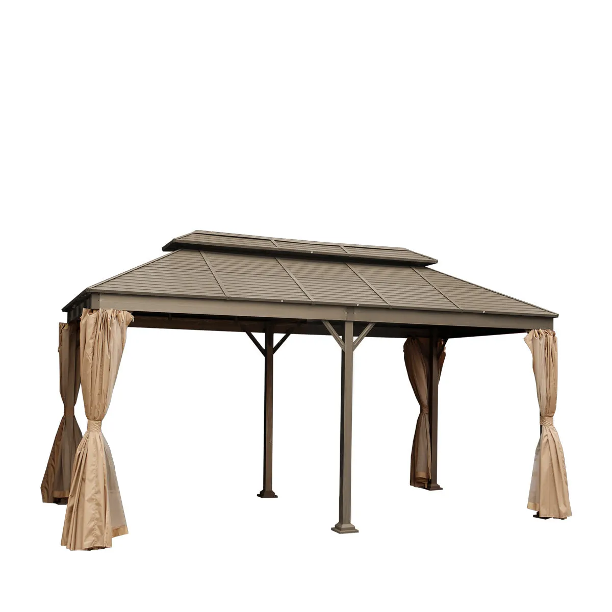 TMG Industrial 10’ x 20’ Hardtop, Double Tier Steel Roof Patio Gazebo, Mosquito Nets & Curtains Included, TMG-LGZ21