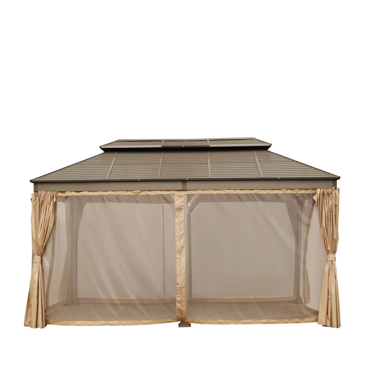 TMG Industrial 10’ x 20’ Hardtop, Double Tier Steel Roof Patio Gazebo, Mosquito Nets & Curtains Included, TMG-LGZ21