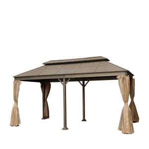 TMG Industrial 10’ x 20’ Hardtop, Double Tier Steel Roof Patio Gazebo, Mosquito Nets & Curtains Included, TMG-LGZ21