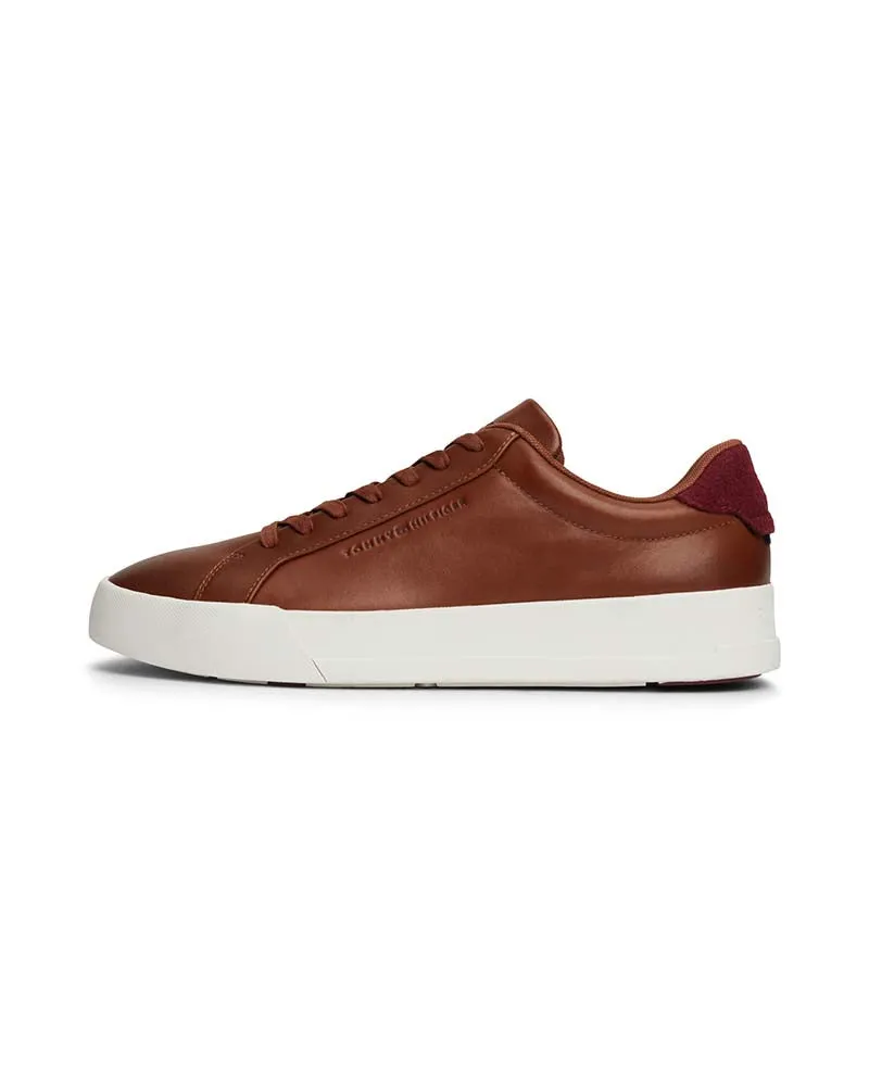 Tommy Hilfiger Leather Contrast Heel  Court Trainers