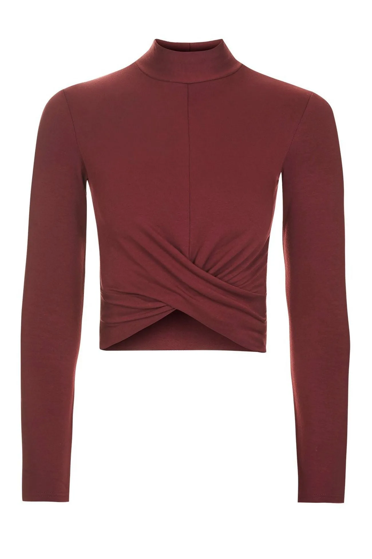 Topshop Petite Womens Wine Long Sleeve Twist Front Crop Top