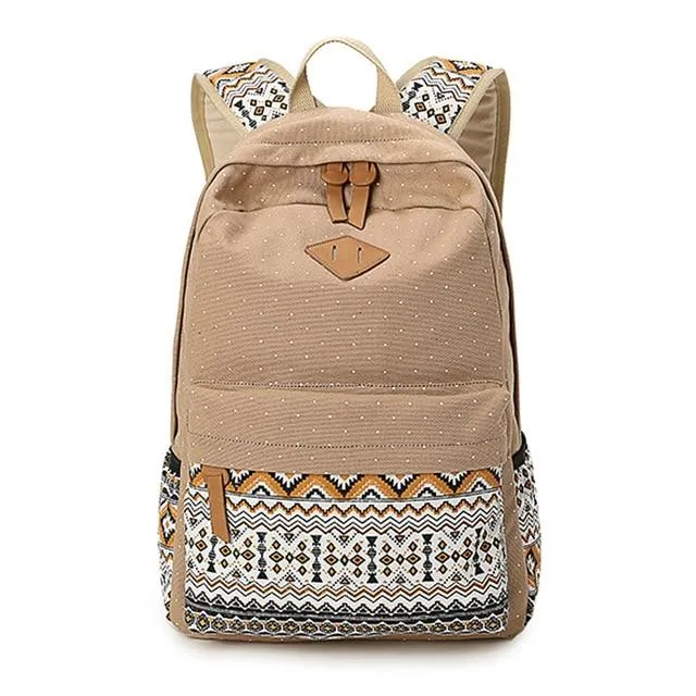 Trendy Canvas Printed Vintage Women's Laptop Rucksack Backpack