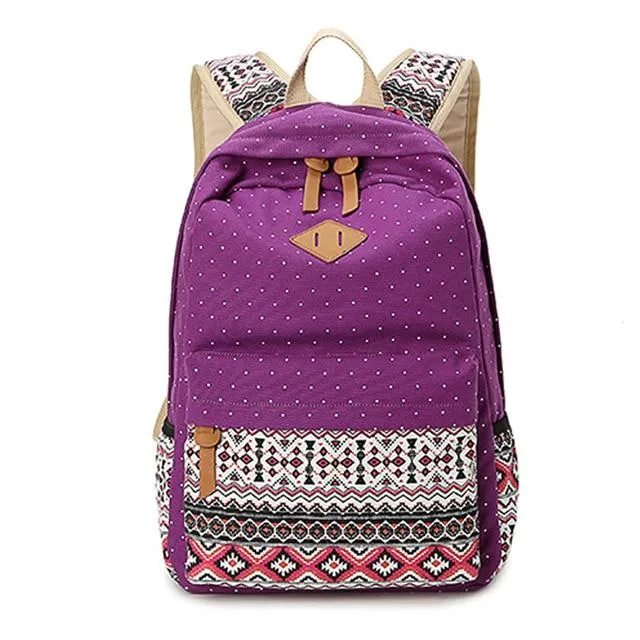 Trendy Canvas Printed Vintage Women's Laptop Rucksack Backpack