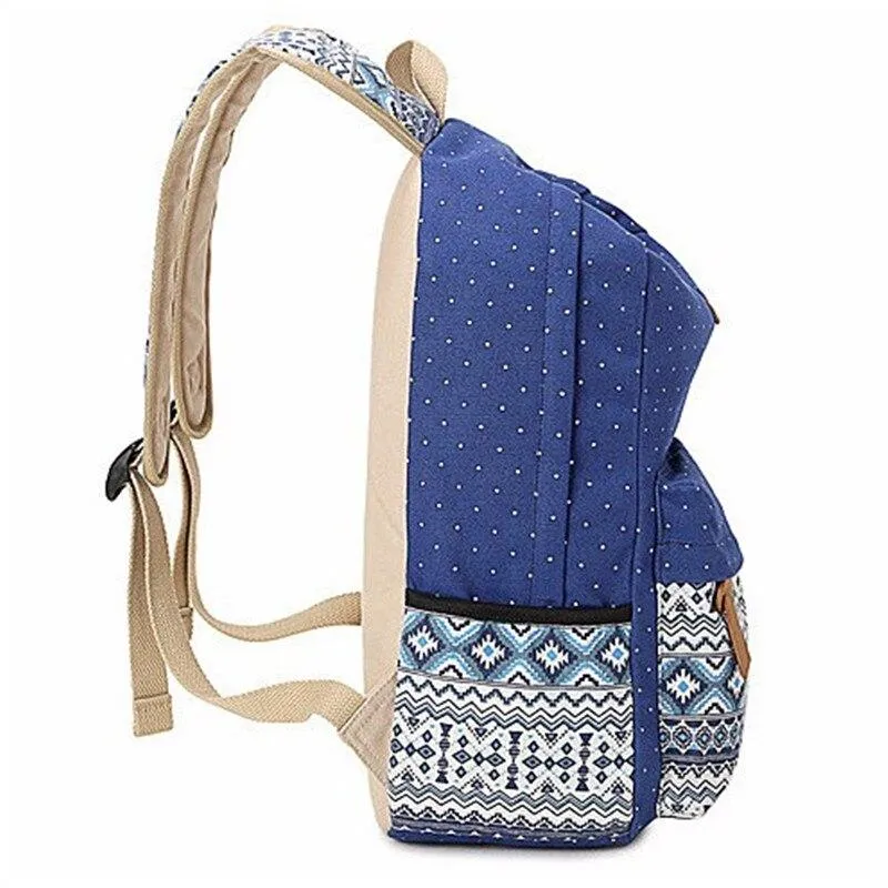 Trendy Canvas Printed Vintage Women's Laptop Rucksack Backpack