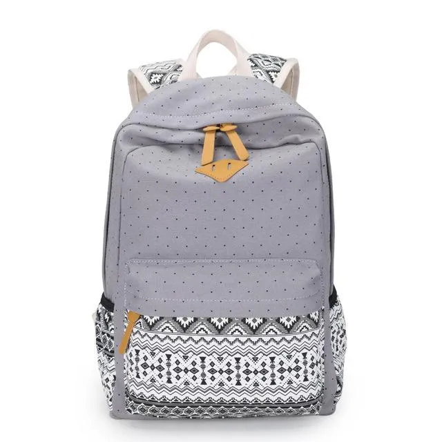 Trendy Canvas Printed Vintage Women's Laptop Rucksack Backpack