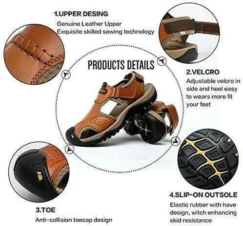 Troy - Men Leather Sandals Orthopedic Closed Toe Shoes