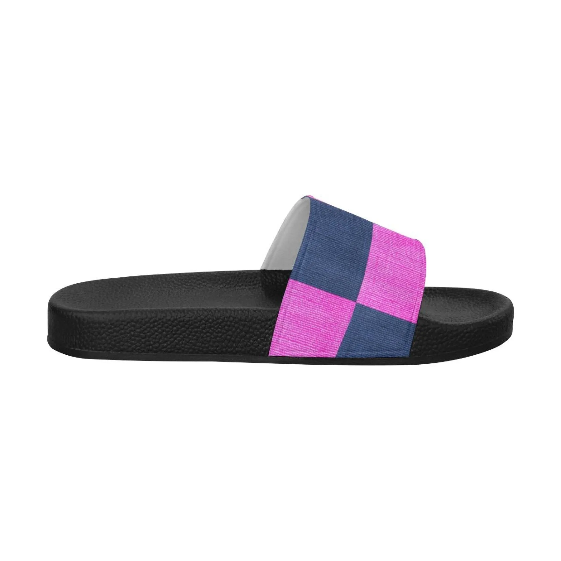 Uniquely You Womens Slides / Flip-Flop Sandals - Pink & Blue Squares