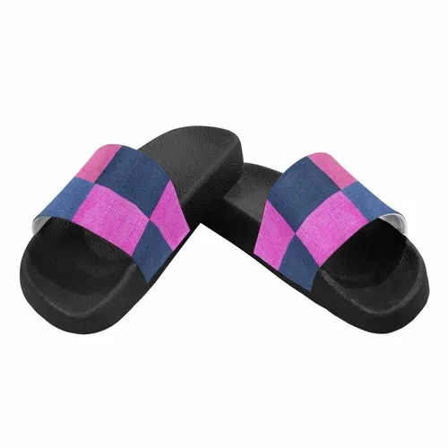 Uniquely You Womens Slides / Flip-Flop Sandals - Pink & Blue Squares