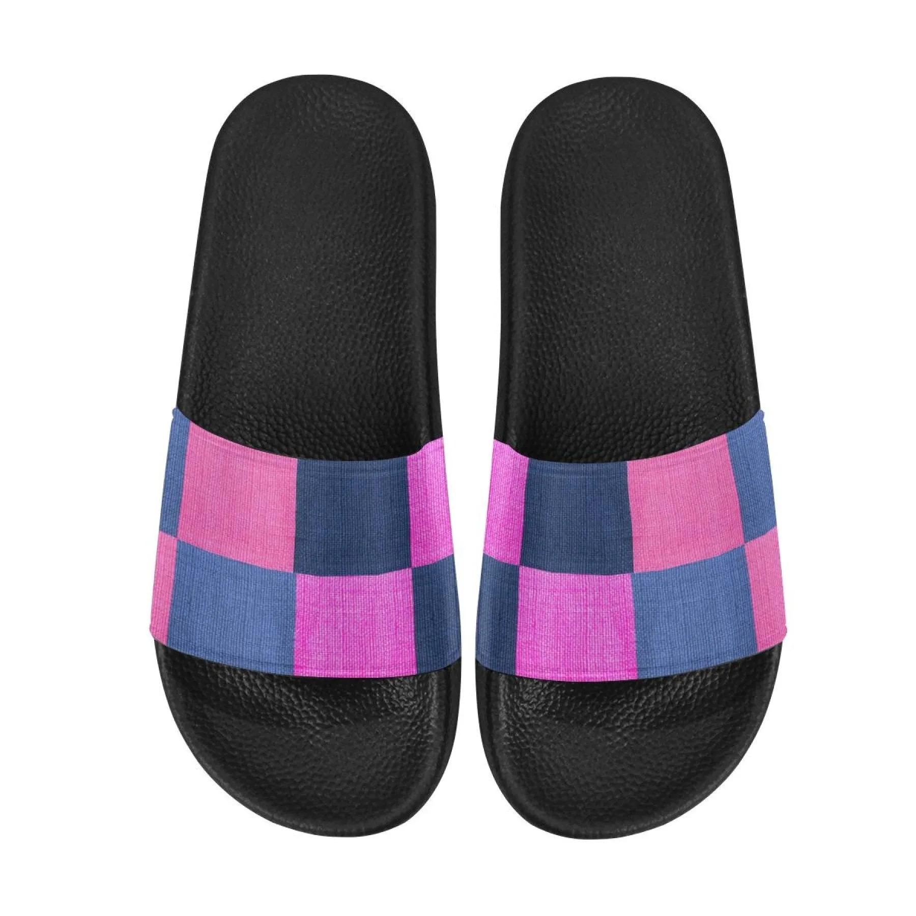 Uniquely You Womens Slides / Flip-Flop Sandals - Pink & Blue Squares