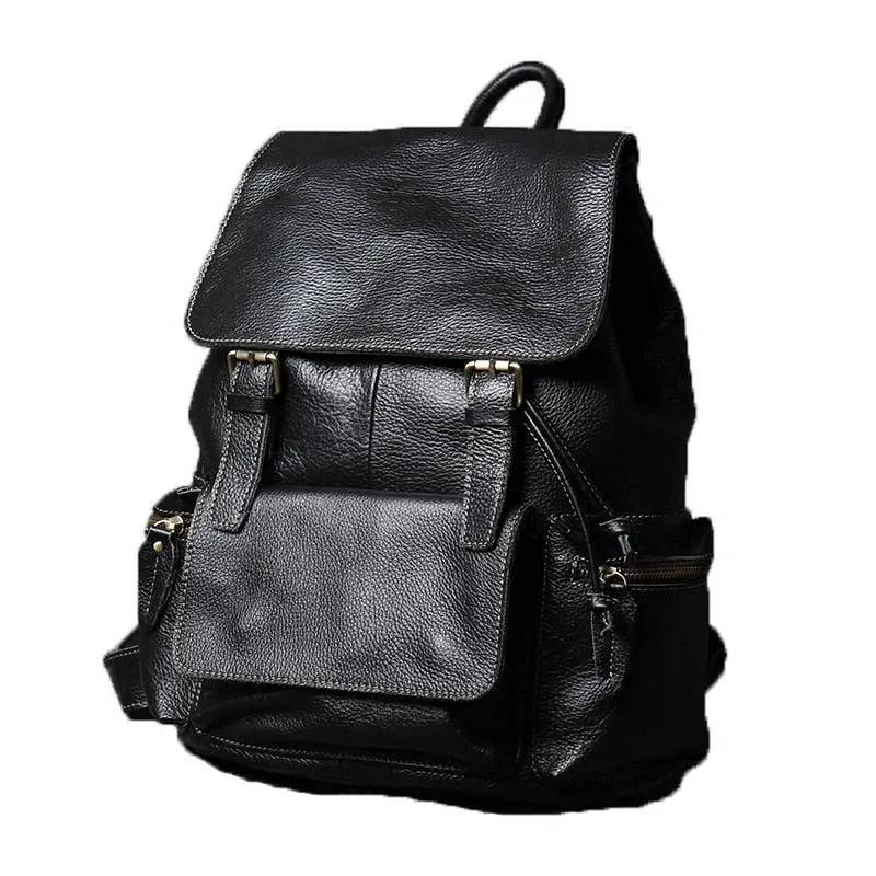 Unisex Soft Genuine Leather European Style Laptop Shoulder Bag Backpacks