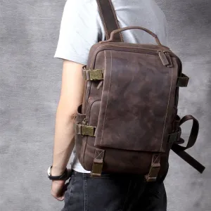 Unisex Vintage Handmade Crazy Horse Genuine Leather Laptop Backpack