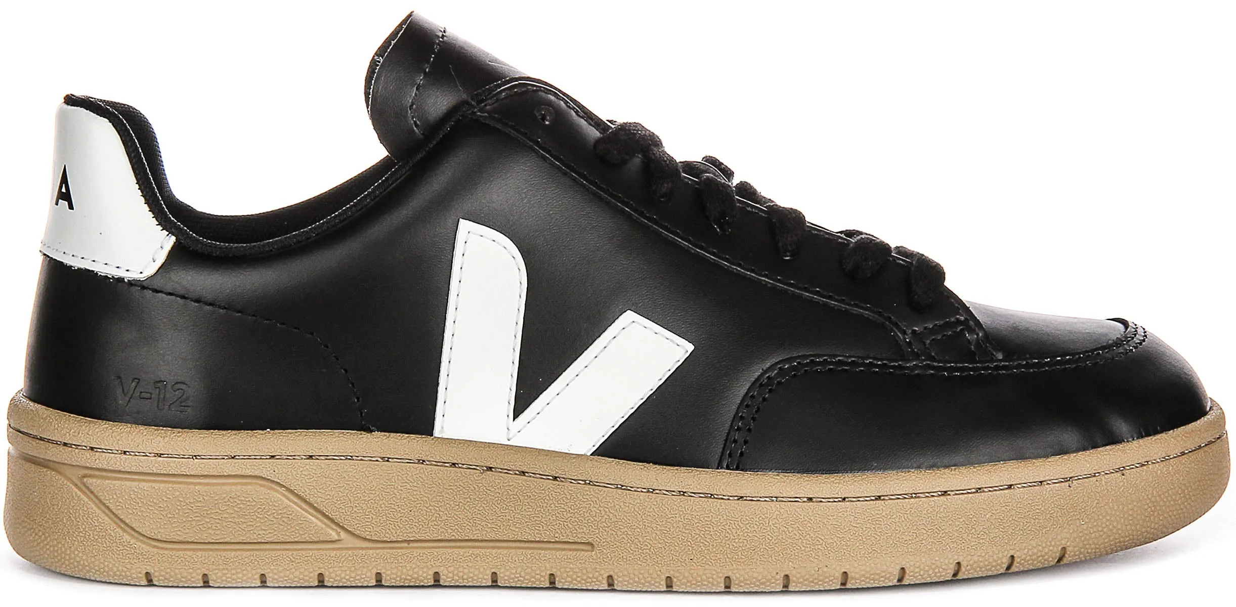 Veja V-12 Leather In Black White For Women