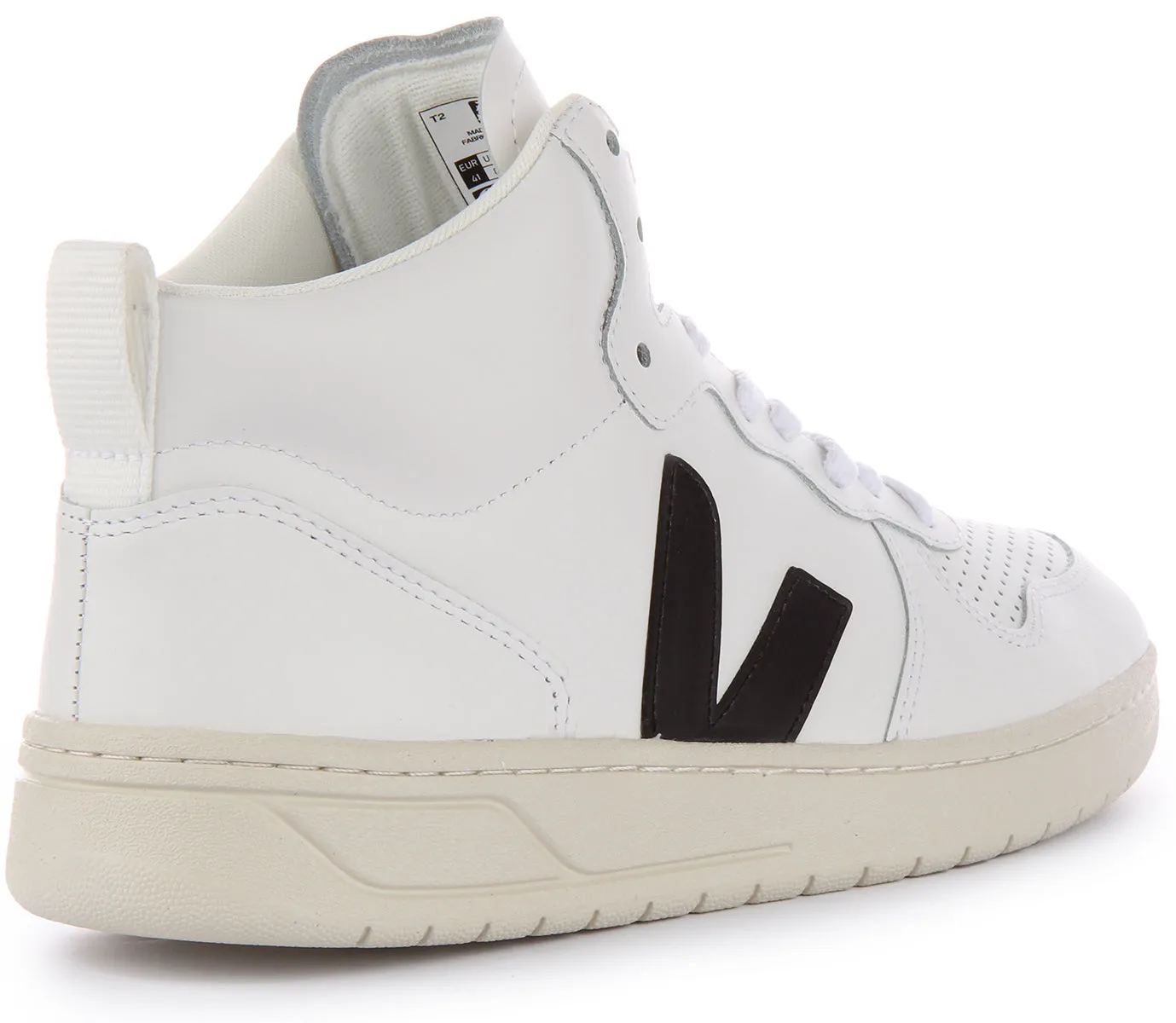 Veja V-15 Leather Trainers In White Black For Women