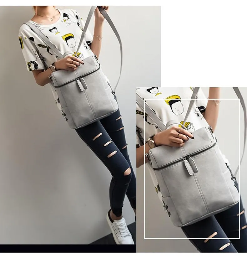 Vintage Fashion Solid Synthetic Leather School Backpacks for Teenage Girls