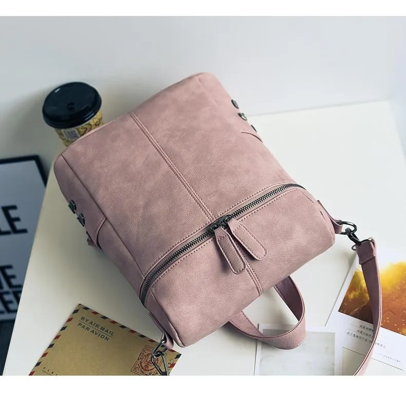 Vintage Fashion Solid Synthetic Leather School Backpacks for Teenage Girls