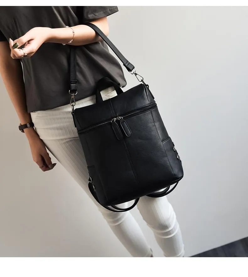 Vintage Fashion Solid Synthetic Leather School Backpacks for Teenage Girls