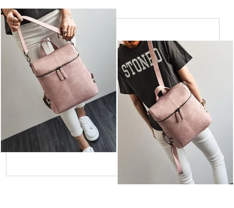 Vintage Fashion Solid Synthetic Leather School Backpacks for Teenage Girls