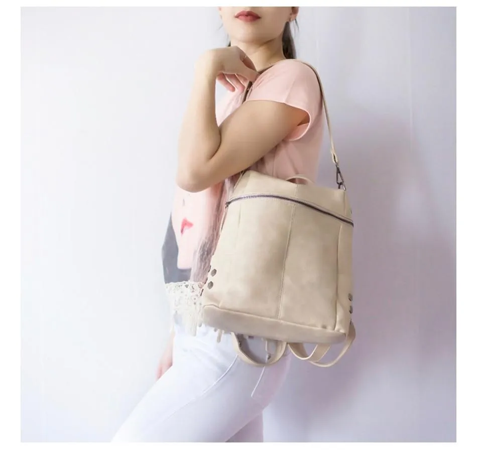 Vintage Fashion Solid Synthetic Leather School Backpacks for Teenage Girls