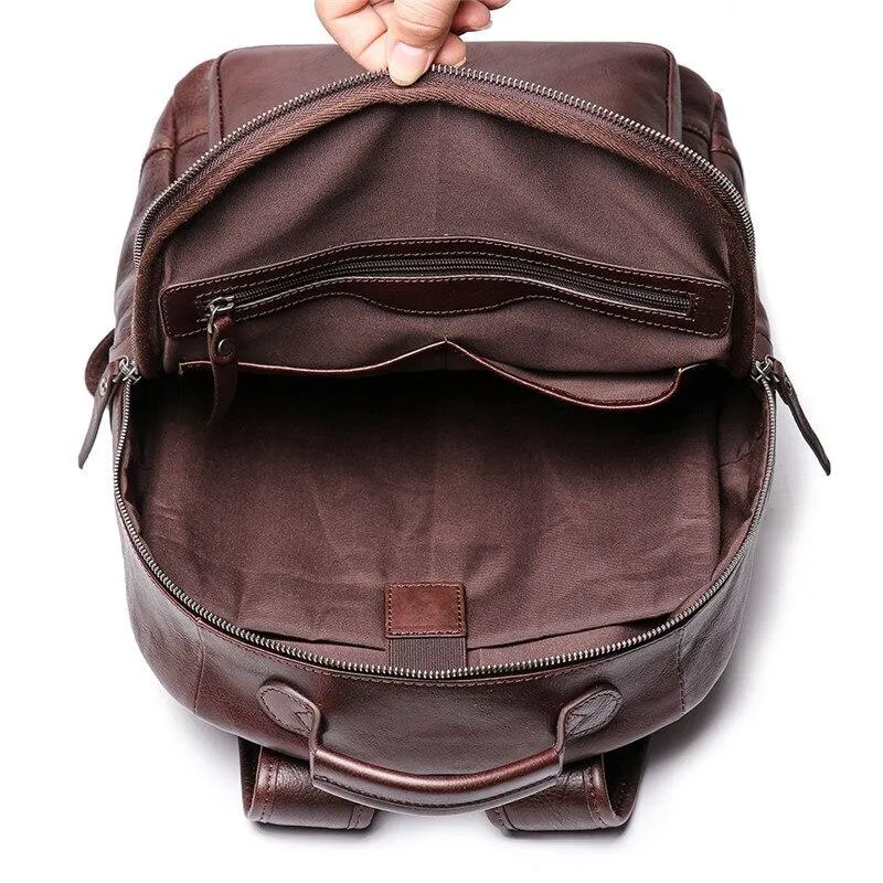 Vintage Unisex Brown Coffee Full Grain Genuine Leather 14'' Laptop Backpack