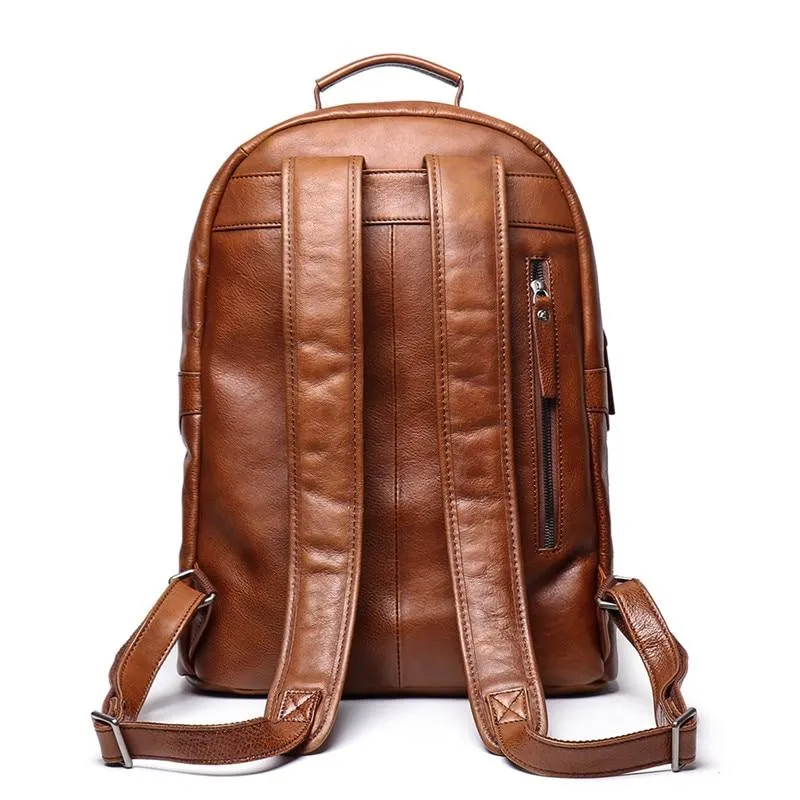 Vintage Unisex Brown Coffee Full Grain Genuine Leather 14'' Laptop Backpack