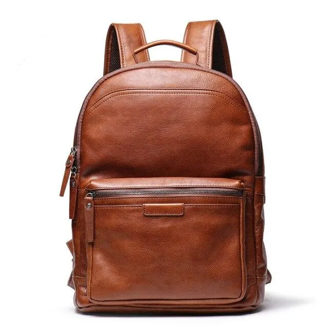 Vintage Unisex Brown Coffee Full Grain Genuine Leather 14'' Laptop Backpack