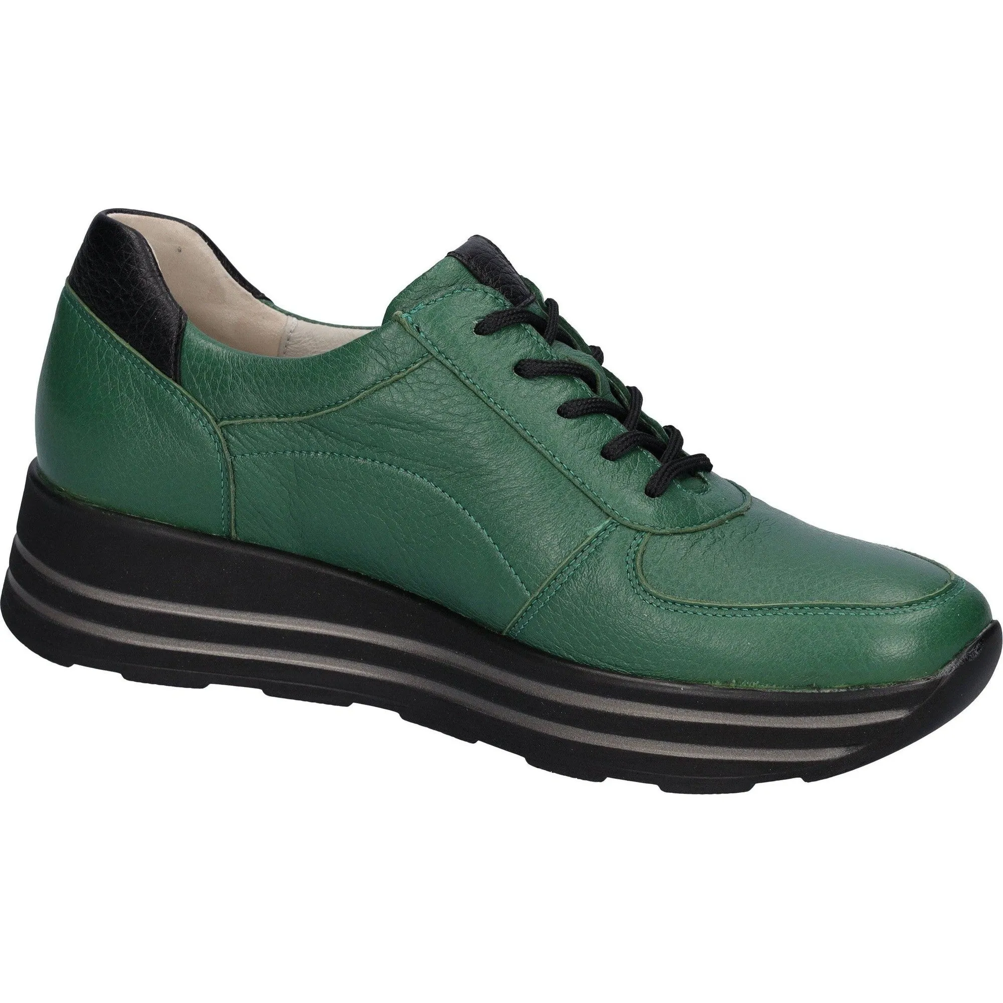 Waldlaufer 758009 299 229 H-Lana Ladies Green Leather Arch Support Zip & Lace Shoes