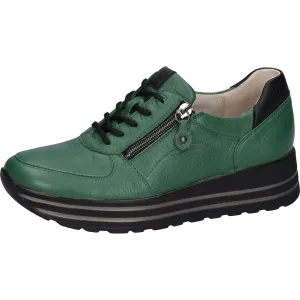 Waldlaufer 758009 299 229 H-Lana Ladies Green Leather Arch Support Zip & Lace Shoes