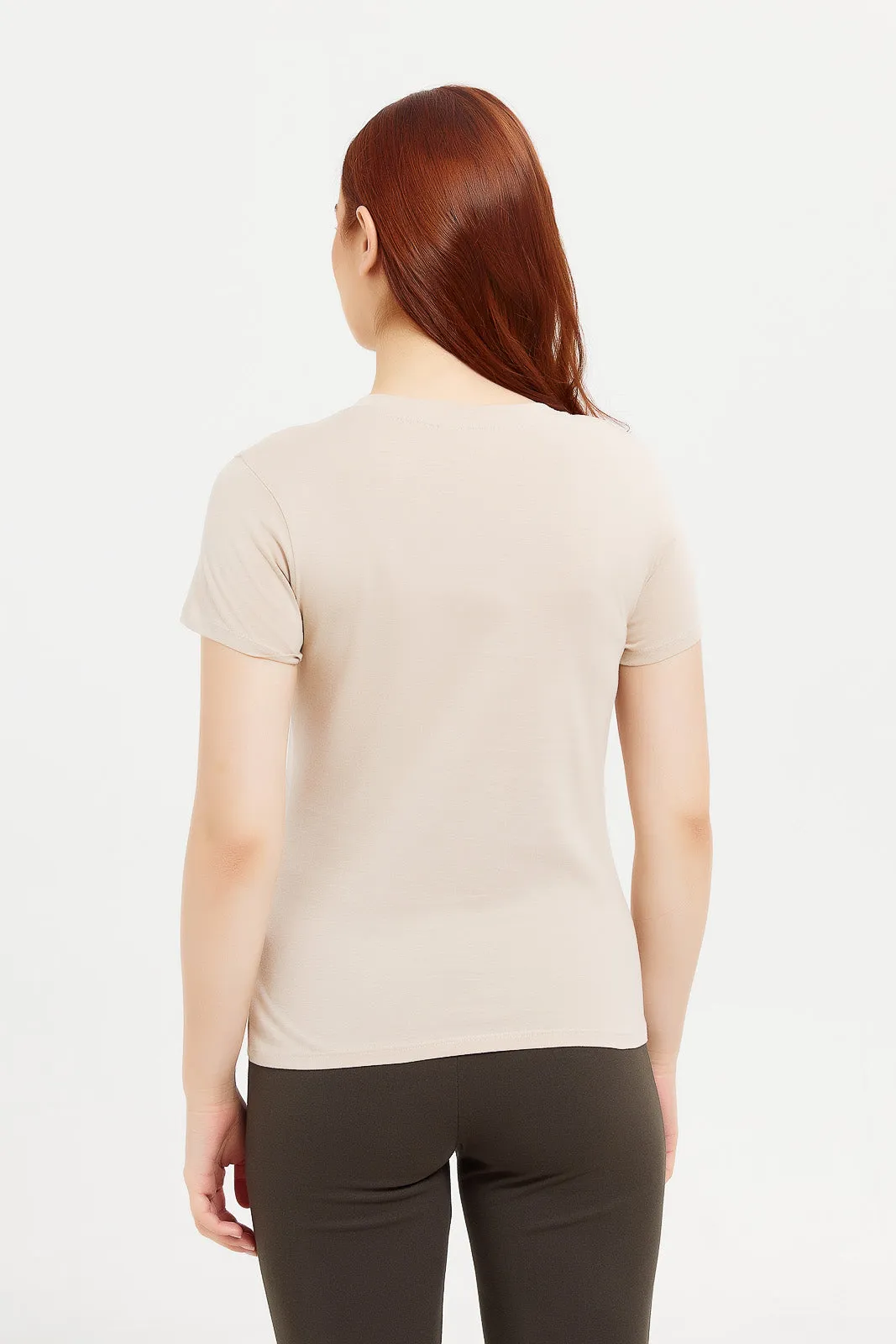 Women Beige Basic T-Shirt