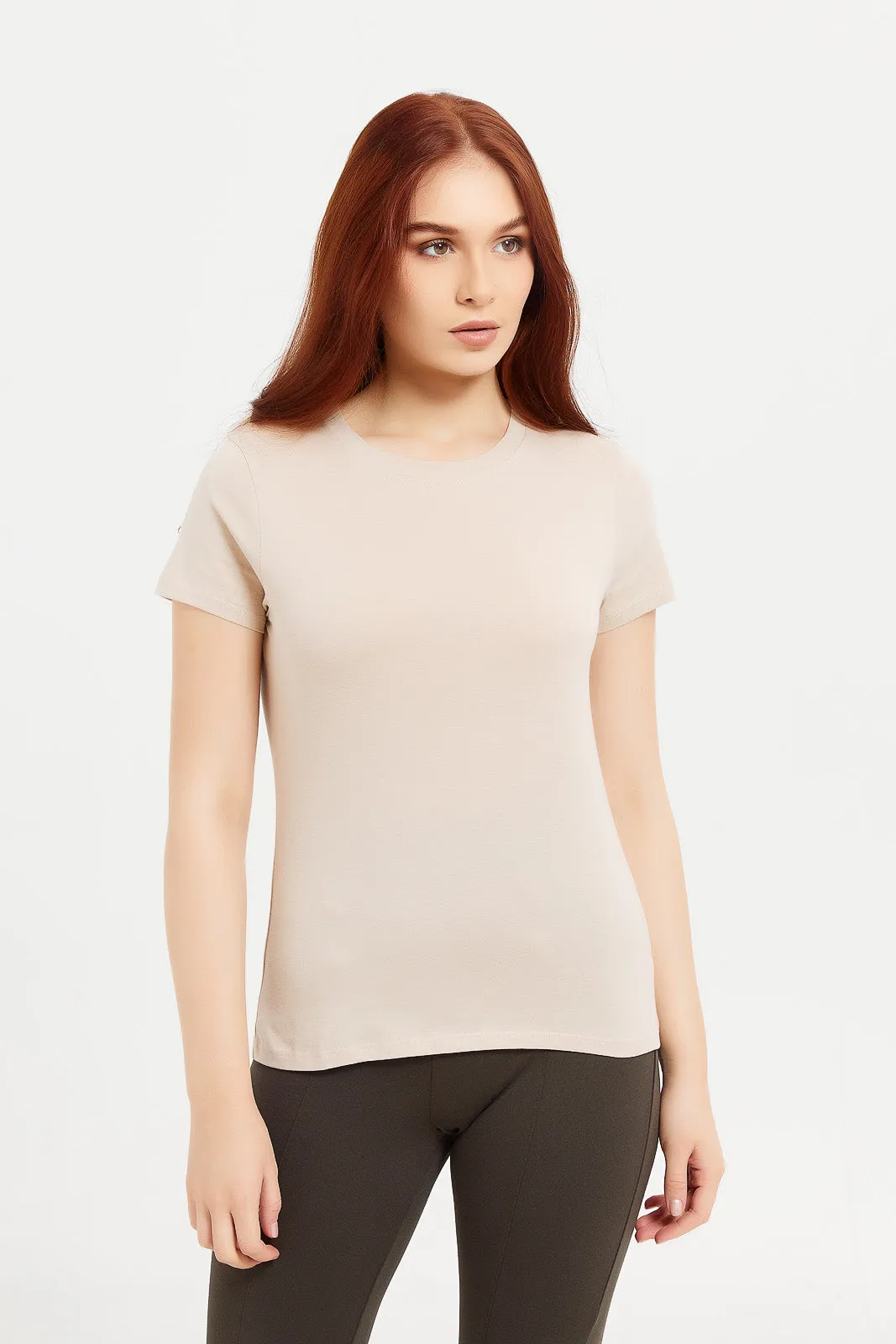 Women Beige Basic T-Shirt